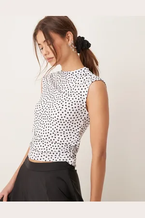VILA High neck sleeveless ruched top in black and spots