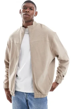 ASOS Oversized ribbed jersey harrington jacket in beige