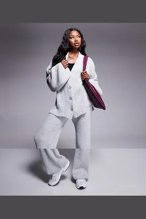 Missyempire Knitted button down cardigan and trouser full set in