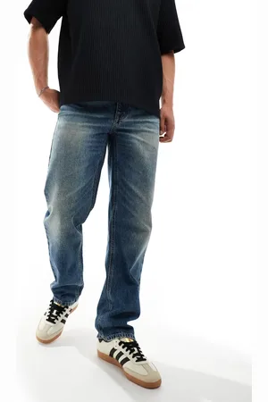 ASOS Straight fit jeans with heavy wash in mid wash