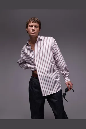 Topman Long sleeve oversized stripe shirt in brick