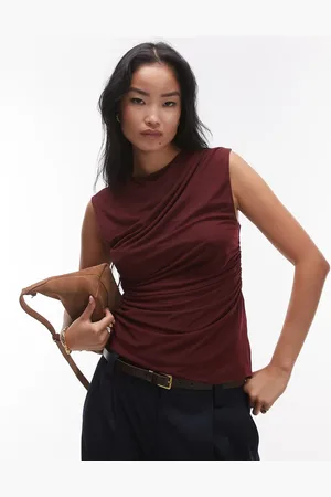 & OTHER STORIES Mesh top with drape detail in burgundy