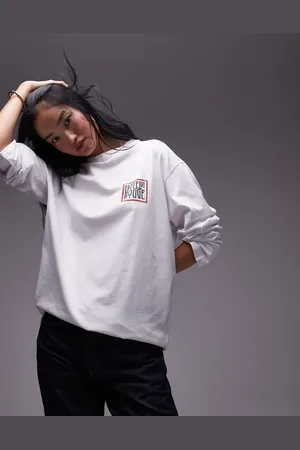 Topshop Graphic hotel rouge long sleeve skater tee in white