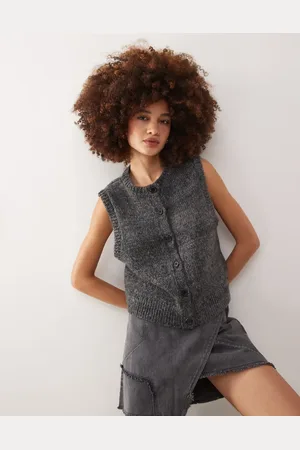 Weekday Peggy knitted button down vest in dark melange