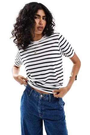 JJXX Oversized cropped t-shirt in white stripe