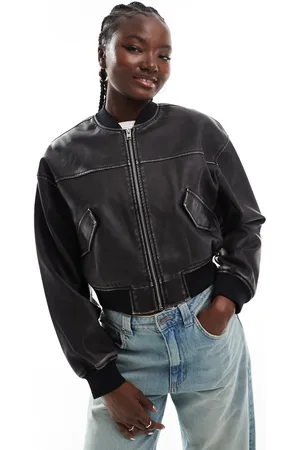 JJXX Vintage faux leather bomber jacket in washed