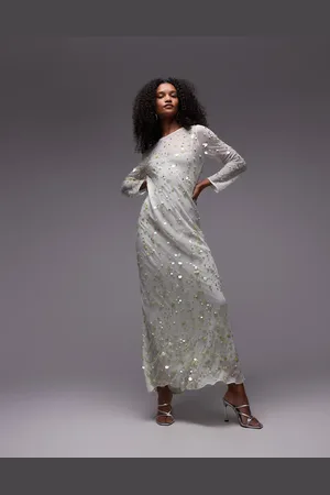 Topshop Embellished long sleeve maxi dress in