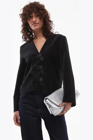 ARKET Velvet top with bow front detail in