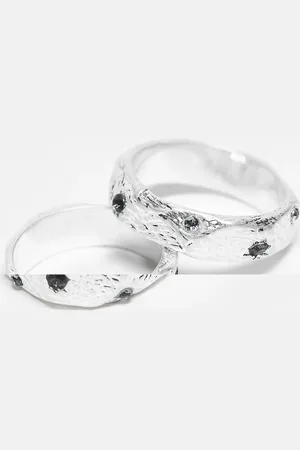 ASOS 2 pack molten ring set with crystals in tone