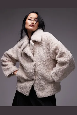 & OTHER STORIES Faux fur jacket with asymmetric button front in beige