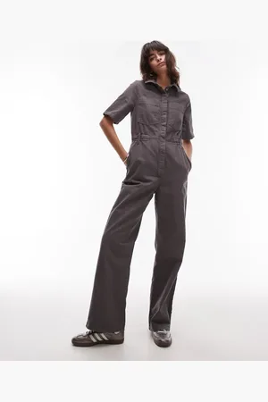 Topshop Short sleeve jumpsuit in charcoal