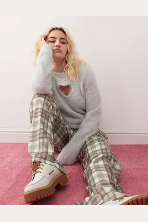 Monki Fluffy sweater with cut out heart in
