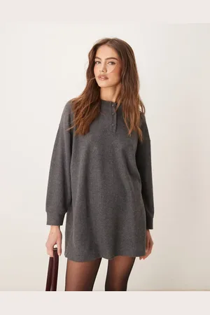 ASOS Supersoft henley oversized mini dress in marl