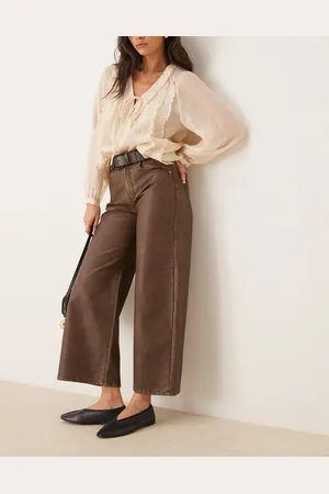 Free People Misha faux leather wide leg trousers in dark