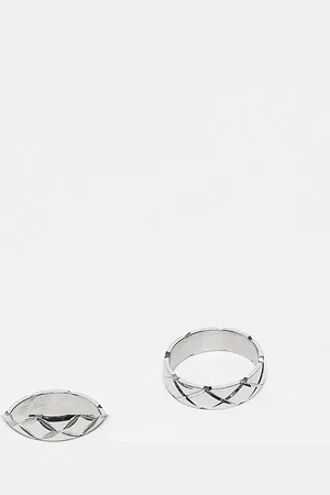 ASOS 2 pack waterproof stainless steel band ring with embossing in tone