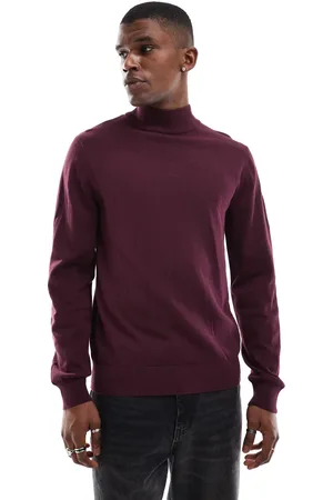 Threadbare Cotton turtle neck jumper in burgundy