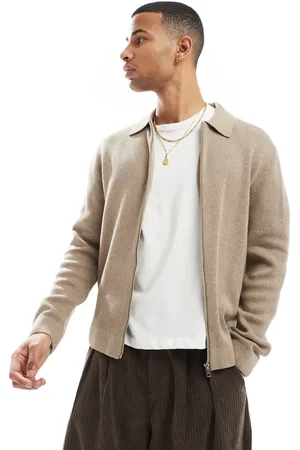 JACK & JONES Zip Cardigan with collar in beige