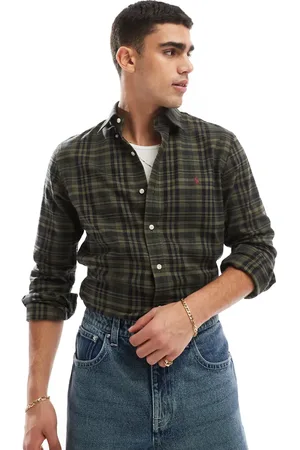 Ralph Lauren Icon logo check performance brushed twill shirt in dark