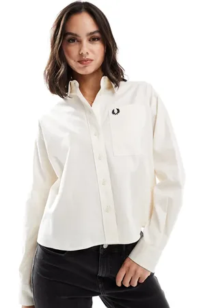 Fred Perry Oversized cropped shirt in off brushed twill