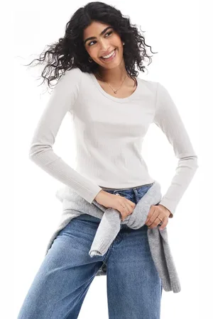 VERO MODA Long sleeve ribbed top in stone