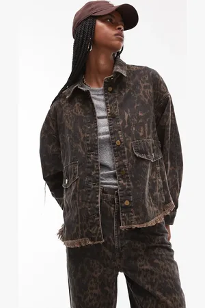 AllSaints Hettie denim shacket in leopard
