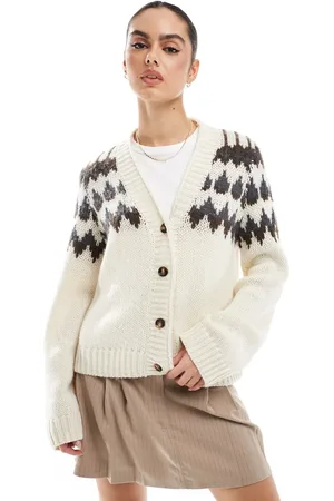 VERO MODA Aware knitted fairisle caridgan in cream