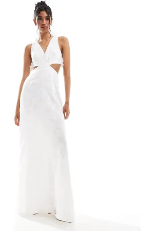 Six Stories Bridal ruffle back floral burnout maxi dress in