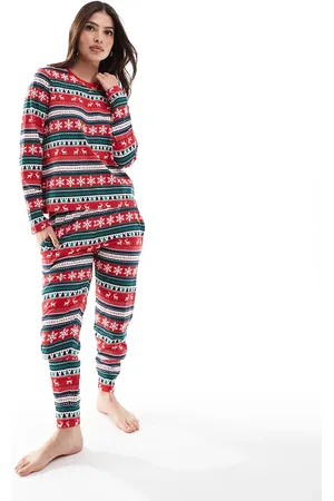 Threadbare Christmas fairisle print long pyjama set in