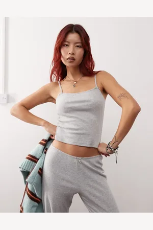 Monki Mix and match pointelle lace mini pyjama top with small bows in melange