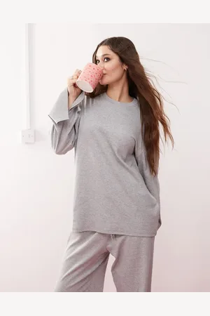 Monki Mix and match long sleeve soft oversized top pyjama top in melange
