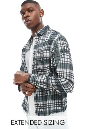 ASOS Boxy cord overshirt in green check with raw hem