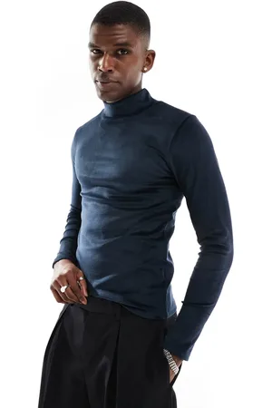 ASOS Muscle fit long sleeve t-shirt with high neck in velour