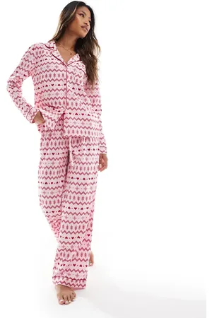 Boux Avenue Christmas fleece long sleeve & trouser pjs in a bag in fairisle print