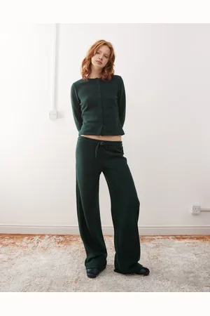 COLLUSION Mid rise wide leg trousers in soft touch forest co-ord