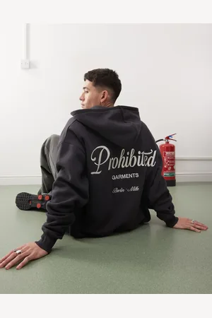Prohibited Script logo zip through hoodie in dark