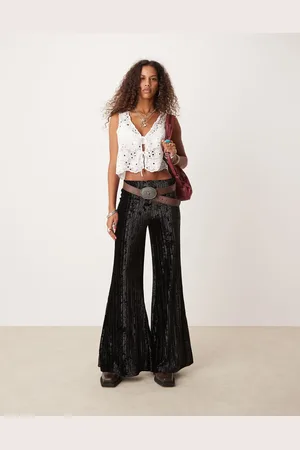 Free People Crinkle velvet pleated wide leg trousers in