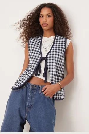 Free People Claudine quilted gingham gilet vest in