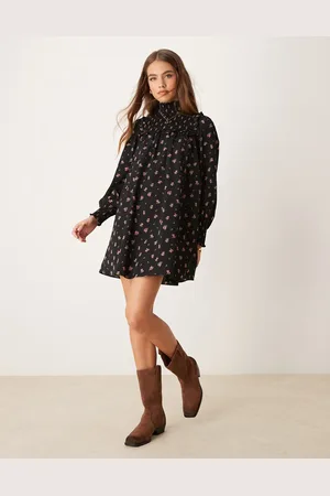 Glamorous Smock ruffle high neck mini dress in ditsy floral