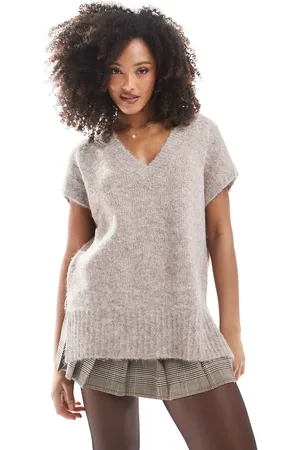 VERO MODA Longline knitted tunic in beige melange