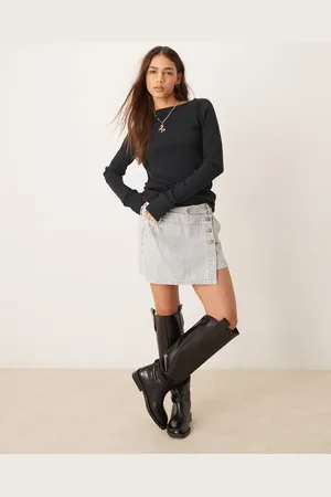 Free People Wynee asymmetric striped denim skirt in light