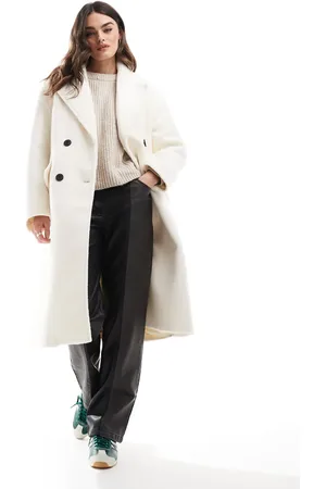 Bershka Wool look drop shoulder coat in ecru