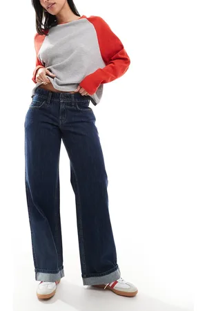 Hollister Low rise baggy straight leg jean with turn up hem detail in indigo