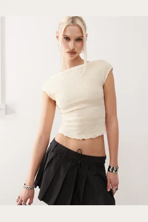 Motel Erika backless sequin mesh top in ivory