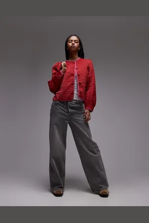 Free People Quilted balloon sleeve jacket in ruby