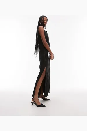 Topshop Drape side maxi dress in blownout jacquard