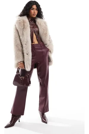 Pull&Bear Faux fur mid length coat in mink