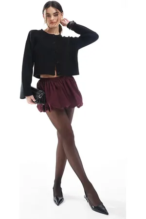 Bershka Puffball mini skirt in burgundy