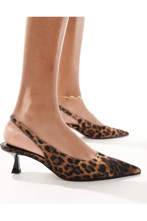 ASOS Stroll slingback kitten heeled shoes in leopard