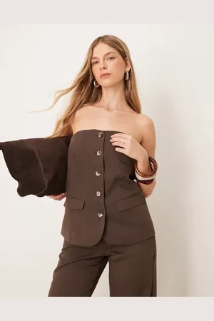 VILA Bandeau detail waistcoat co-ord in chocolate brown