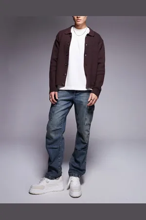 ASOS Straight leg jeans with cargo detail in mid wash
